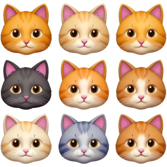6 cats with different coloured coats emoji
