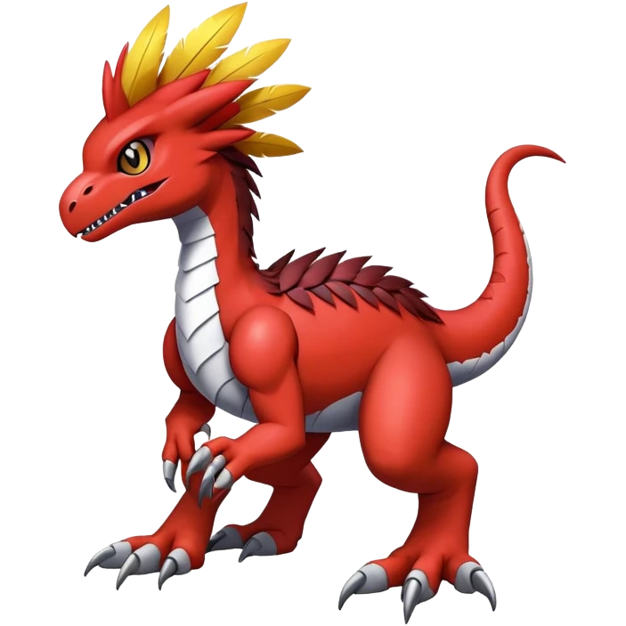 Furry feather-mane Cool Edgy shiny Digimon-Fakemon-Guilmon-Velociraptor full body   emoji
