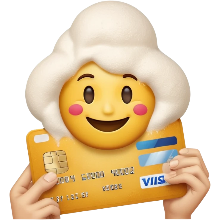 Happy emoji holding credit card with flour emoji