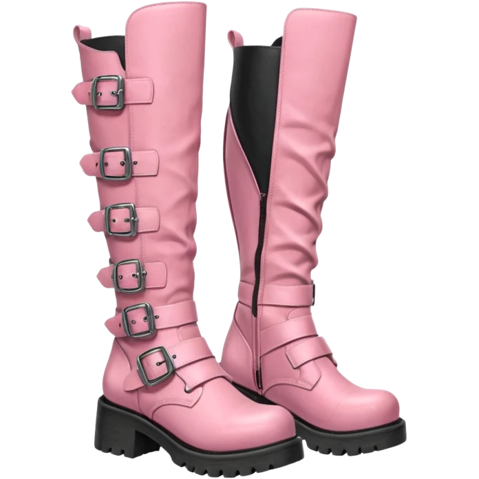 A pair of knee high pink boots, grunge, new rock style with buckles emoji