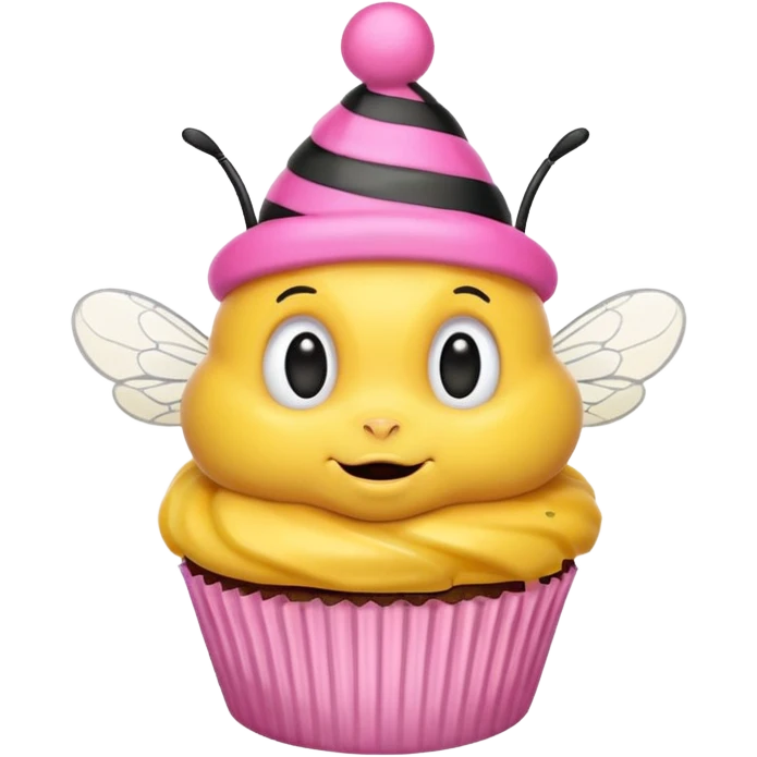 a Bee with pink Birthday Hat, Embarrassed bee with cupcake emoji