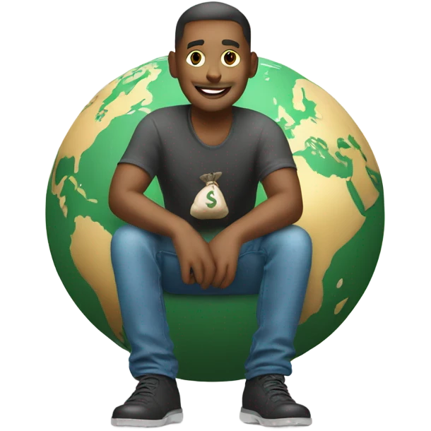 man sitting on earth globe with bag of money emoji