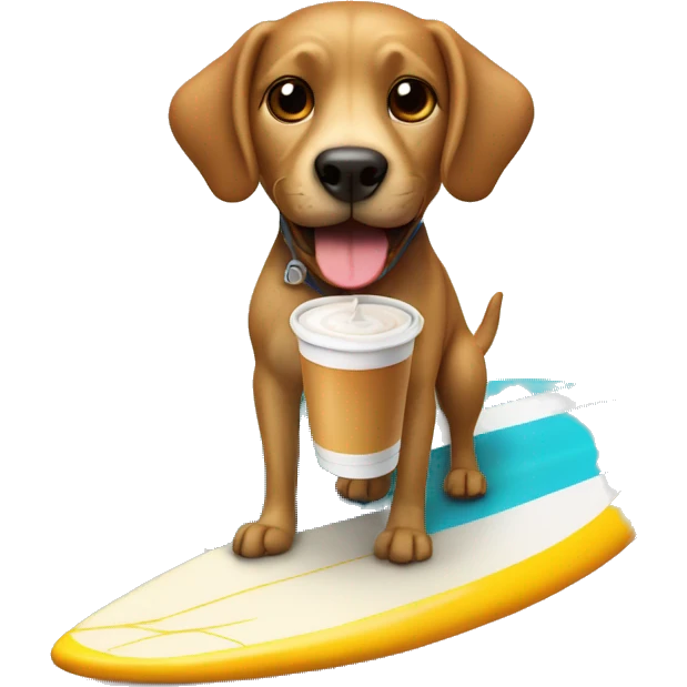 dog riding a surfboard drinking ice coffe emoji
