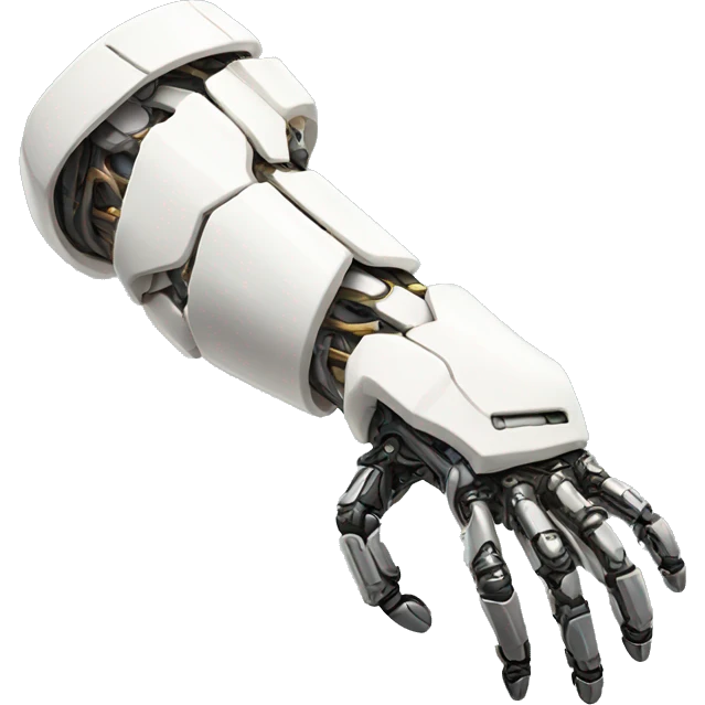 White mechanical cyborg arm and bicep emoji