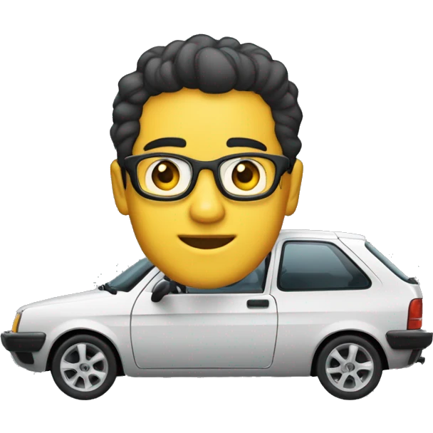 Um carro New fiesta tunado com um jovem loiro com o cabelo do lado e de óculos escuro ao lado  emoji