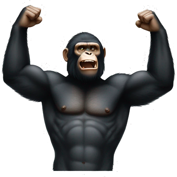Apes lifting their hands above their heads and making a fist and sticking to each hands emoji