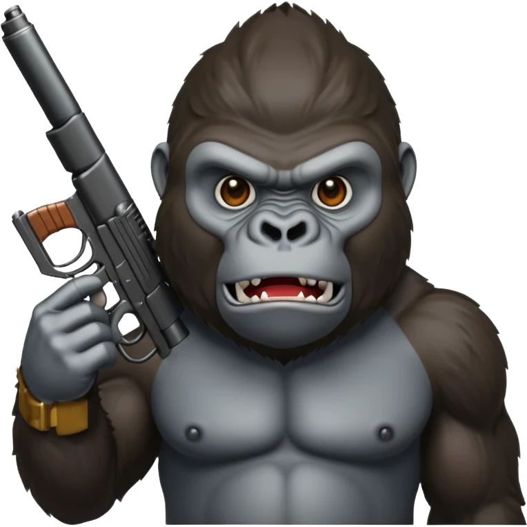 A mean gorilla holding a big gun in the air emoji