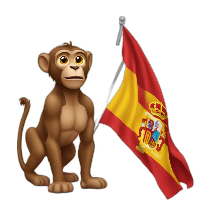 Un singe qui tien drapeau Espagne emoji