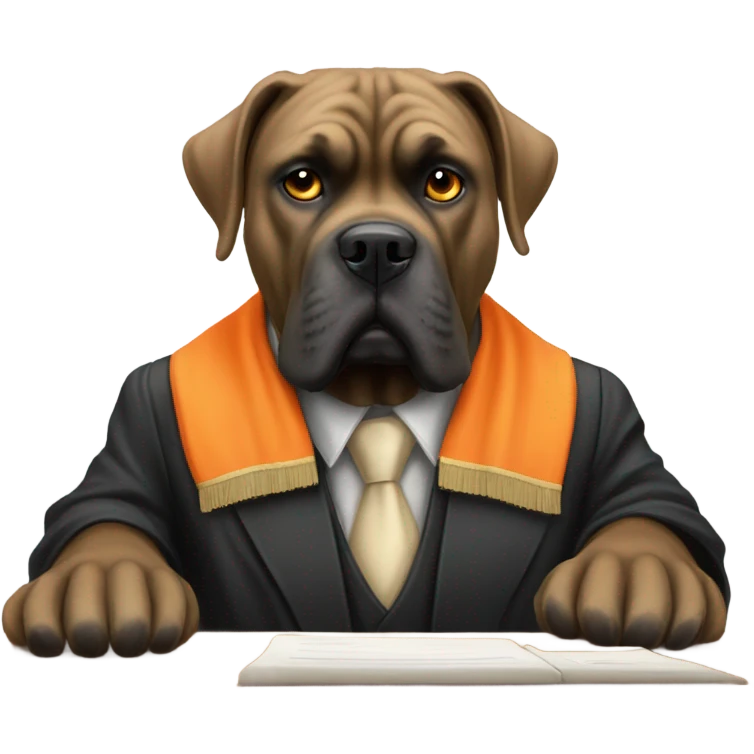 An orange - colored Cane Corso as a judge in court. emoji