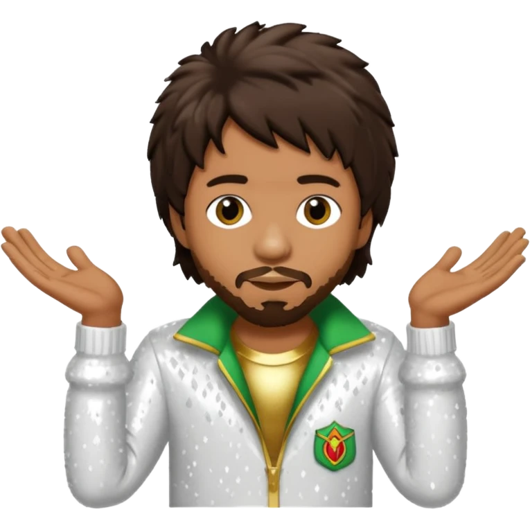 Shaggy, Reggae Rapper with dark brown hair, white sequin outfit emoji