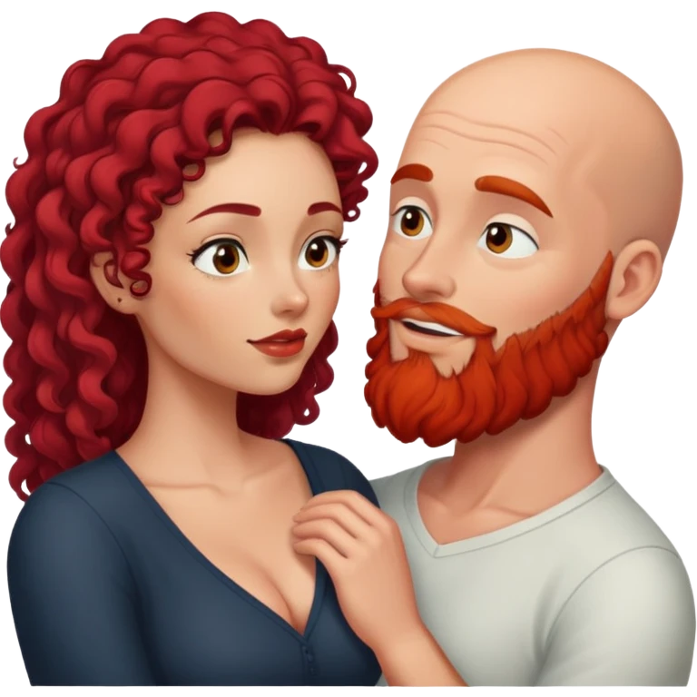 intimate moment between lovers bald man red beard long black curly hair woman emoji