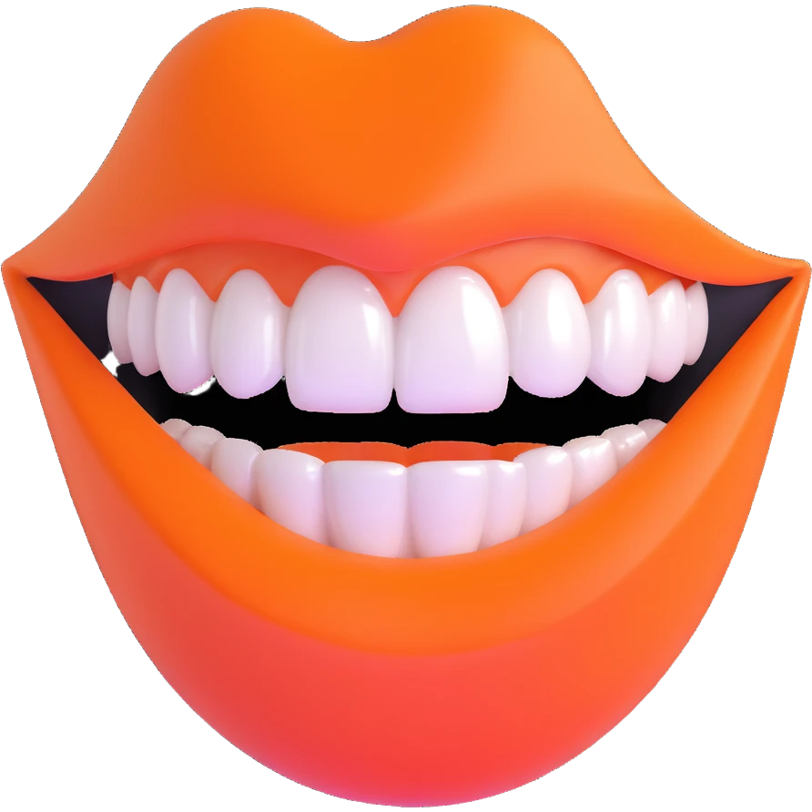 perfect smile with shiny white teeth, lips in vibrant orange color emoji