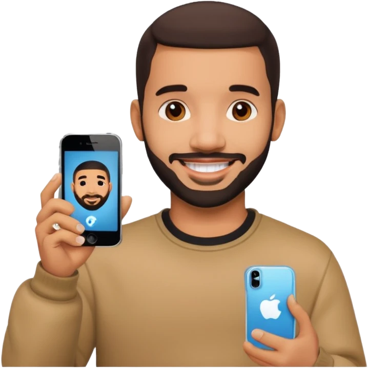 Drake using an iPhone, smiling expression emoji