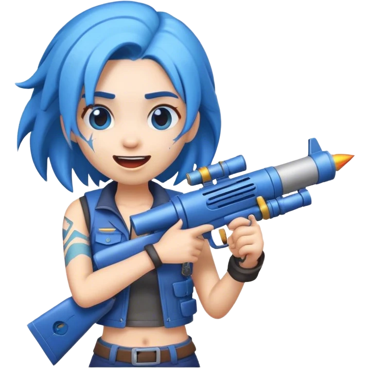 Design an emoji that shows the Jinx character and has weapons in hand emoji