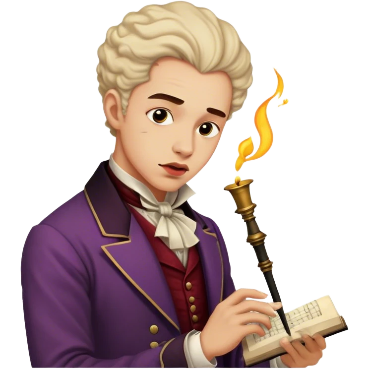Cinematic Realistic Beethoven Portrait Emoji, depicted as a passionate composer with intense expressive features in period attire, rendered with rich textures and dramatic moody lighting that captures the turbulent genius of his music. emoji