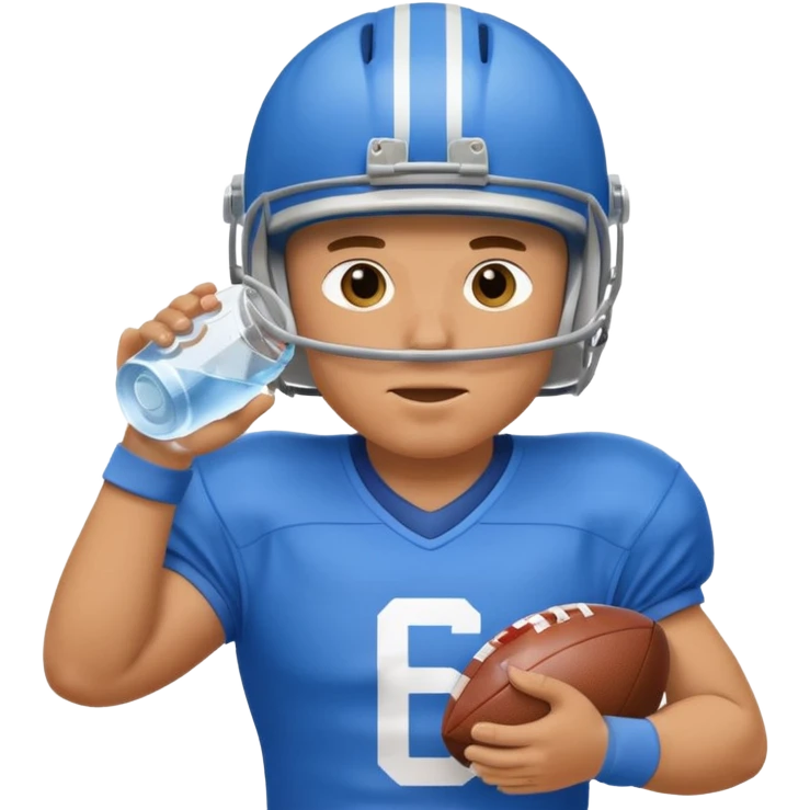 football center wearing blue jersey and helmet drinking water emoji