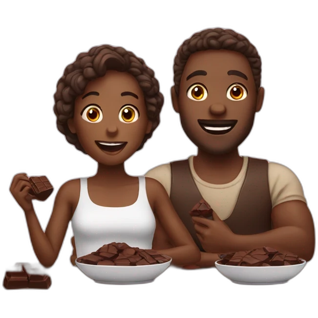 black couple eating chocolat emoji