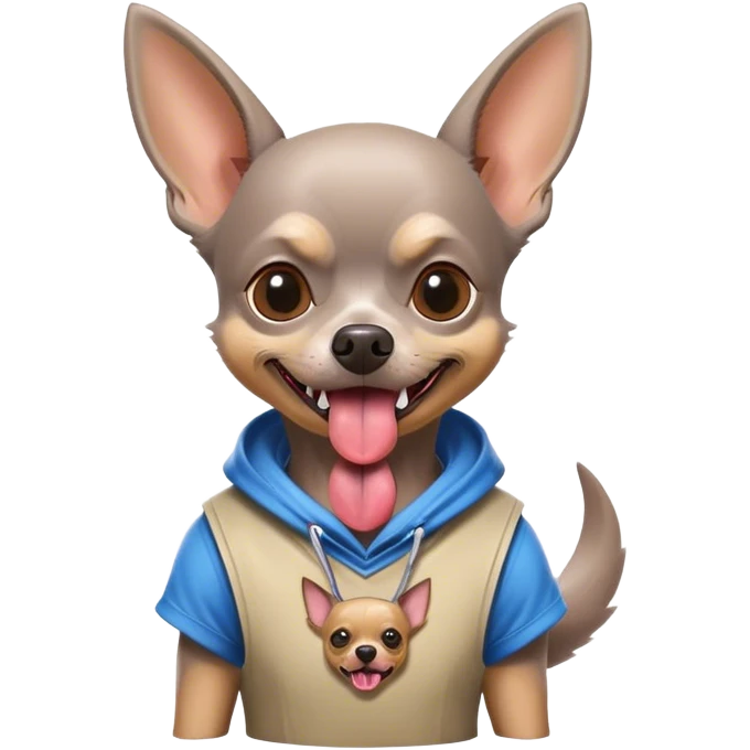 Grey old Chihuahua ￼ with tongue sticking out and a Fortnite shirt on emoji