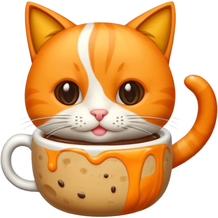 Gato naranja tomando café frio con un popote agarrándolo con sus patitas emoji