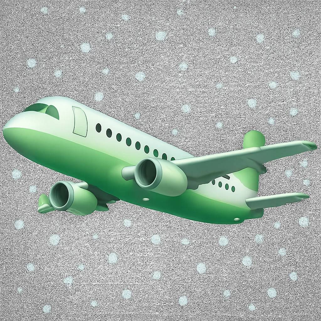 Make the airplane light green, keep the snow, and have no background. The style should maintain the original look with a transparent background. emoji