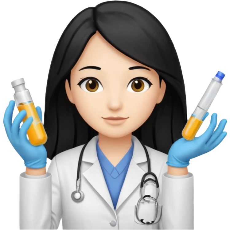 medica con guantes  y mascallilas e insumos lavoratorio pelo negro largo triguella emoji