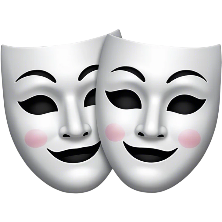 theater mask black and white happy and sad blacked out eyes and showing expression emoji