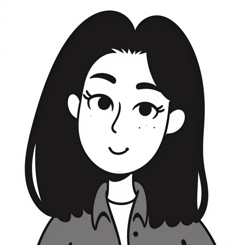 a pretty girl with black hair, fair skin, makeup, and eyeliner, hand drawn doodle style emoji