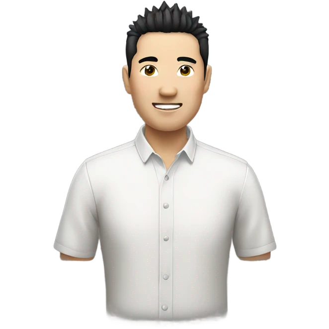 chinese man 40yo with spiky short black hair smile, smart buttoned shirt emoji