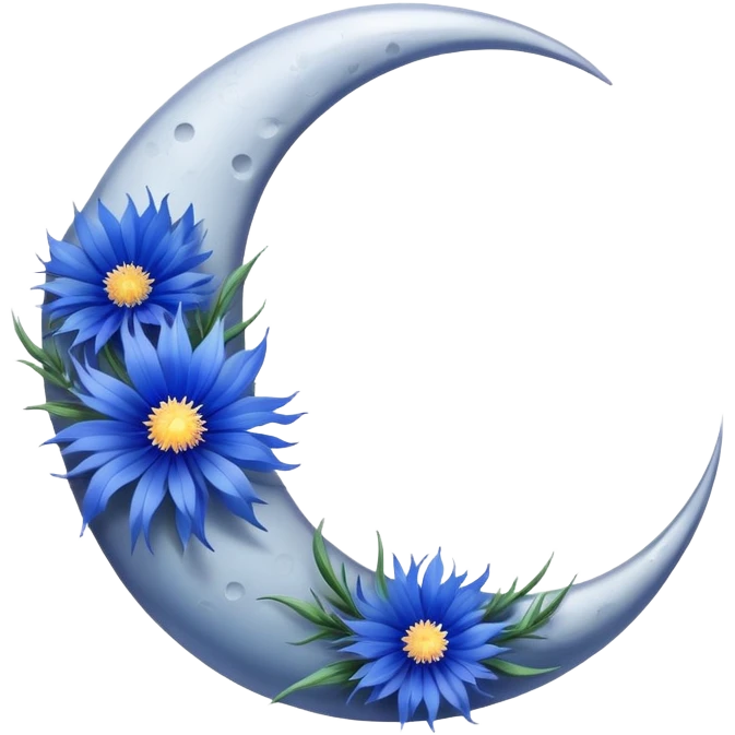 The crescent moon from which the cornflowers grow. emoji