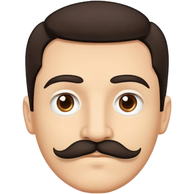 man face with mustache, medium eyes, medium light skin, dark hair, no neck emoji