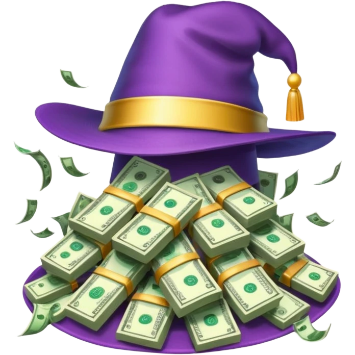 gorro de magia lleno de dolares emoji