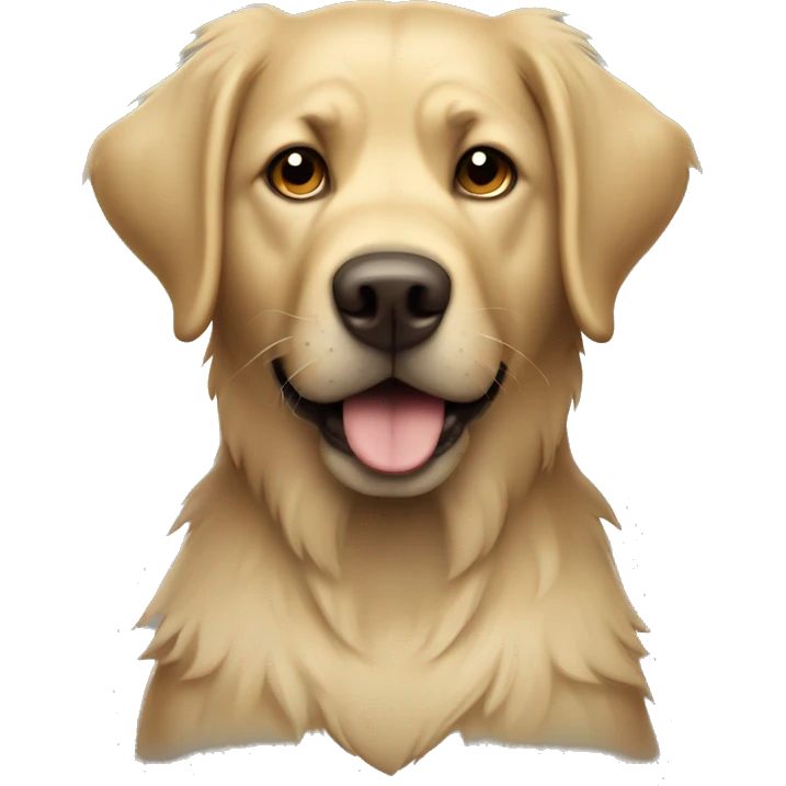 shaggy labrador-like dog with a shield emoji