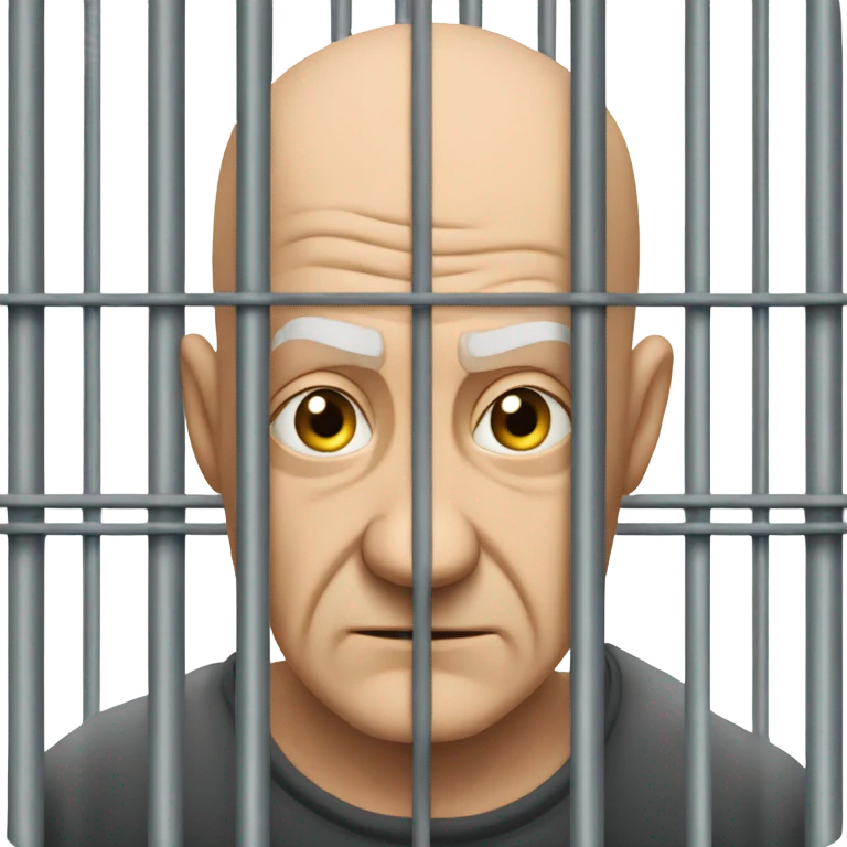 Bald old man behind prison bars emoji