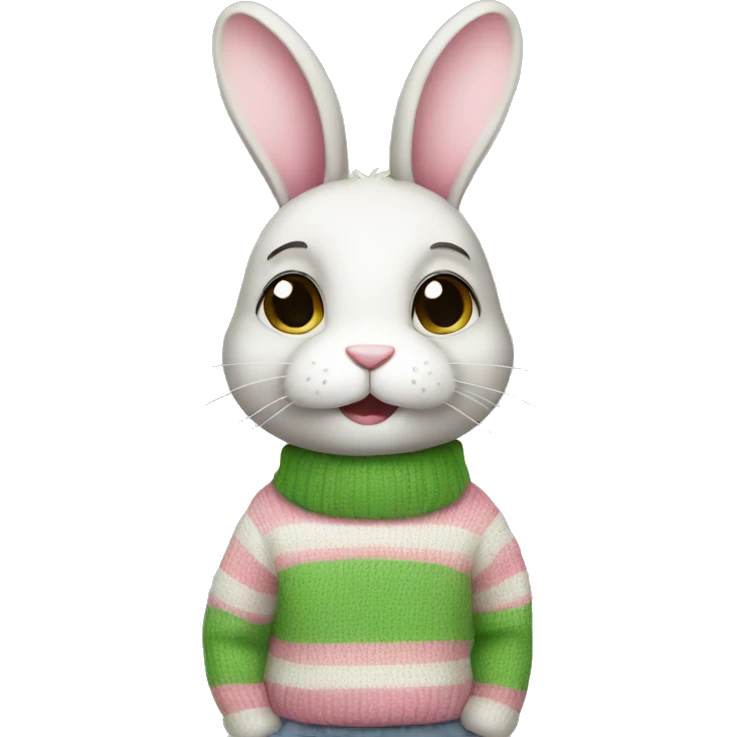 Cute rabbit wearing pink and green stripe sweater emoji