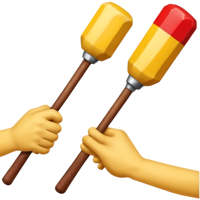 Passing the baton to another while running. I just want the baton to be passed between hands. We don't nee full body. Let the hands be yellow and baton red emoji
