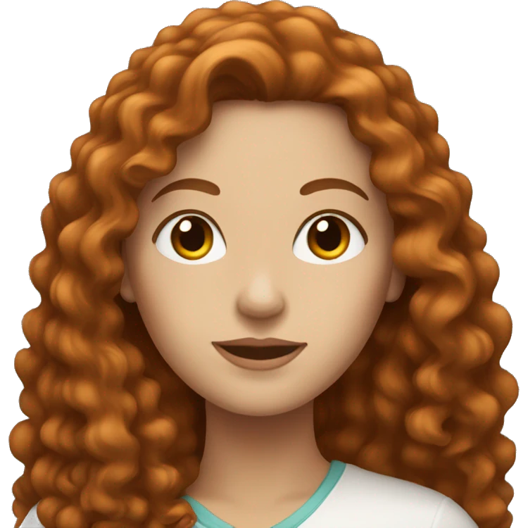 white woman with long, reddish brown curly hair emoji