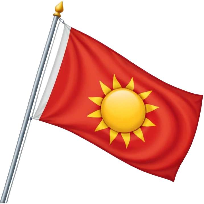 Eine Flagge die weiß ist von links nach rechts ist ein roter streifiger balken. In den roten dickeren Streifen ist eine Sonne ohne Gesicht etwa so 🌞 nur ohne Gesicht emoji
