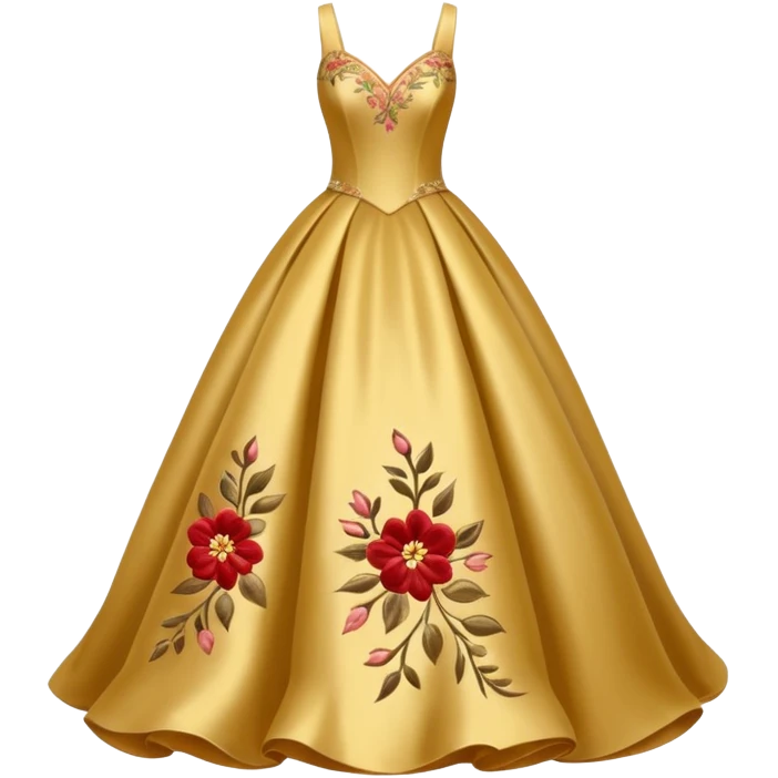 
A golden ball gown with embroidered floral details.




























 emoji