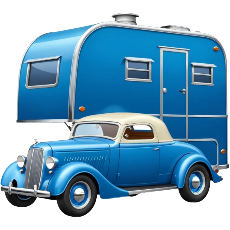 hot rod caravan,1935 pulling a matching trailer, blue  emoji