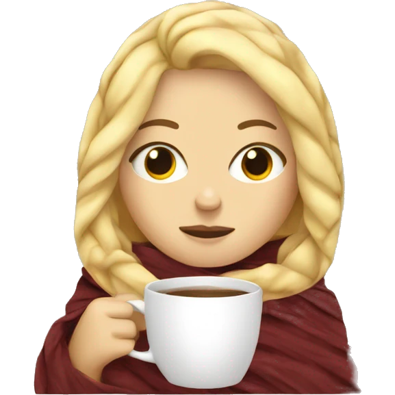 Blonde girl inside a blanket sipping coffee eyes closed emoji