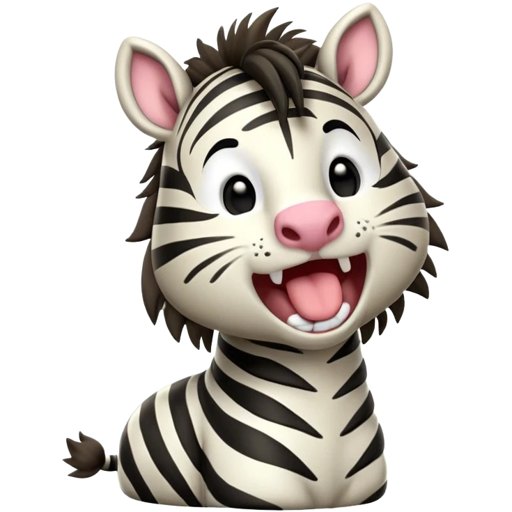 Cinematic Cute Yawning Zebra Portrait Emoji, Head tilted slightly with a dramatic, wide-open yawn, showcasing a soft, downy striped Fur with gently drooping ears and round eyes barely open in drowsy contentment, Simplified yet irresistibly adorable features, highly detailed, glowing with a soft, cozy glow, high shine, relaxed yet expressive, stylized with a touch of savannah charm, bright and endearing, soft glowing outline, capturing the essence of a sleepy yet affectionate zebra, so drowsy it feels like it could stretch out of the screen and curl up for a nap! emoji