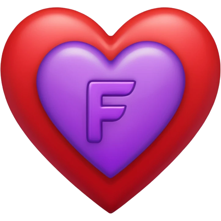 un corazon rojo CON LA LETRA F  DE COLOR LILA EN EL CENTRO emoji