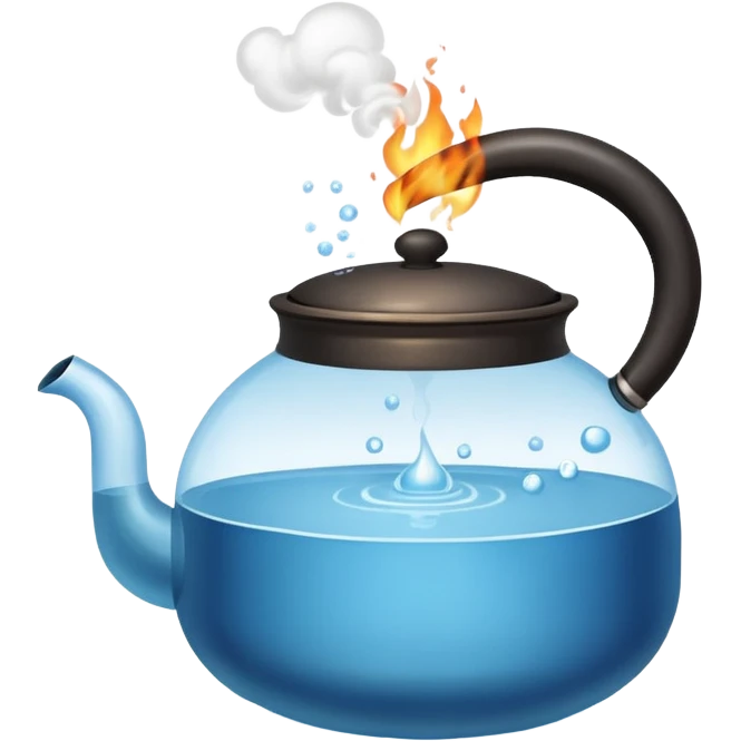a small pot or kettle filled with water placed on fire, the water is boiling intensely with visible steam and bubbles rising, bright lighting, clean white background



 emoji