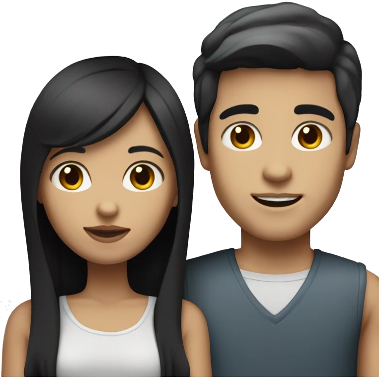 couple white skin girl with black straight hair and medium tone skin boy emoji