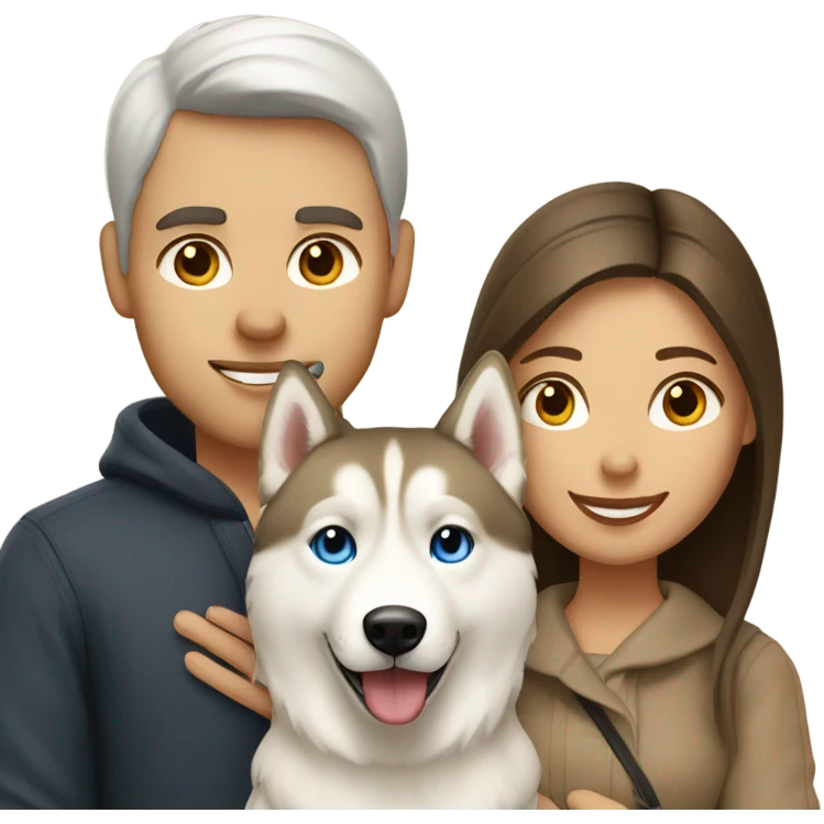 French Couple and One beige light Husky siberian  emoji