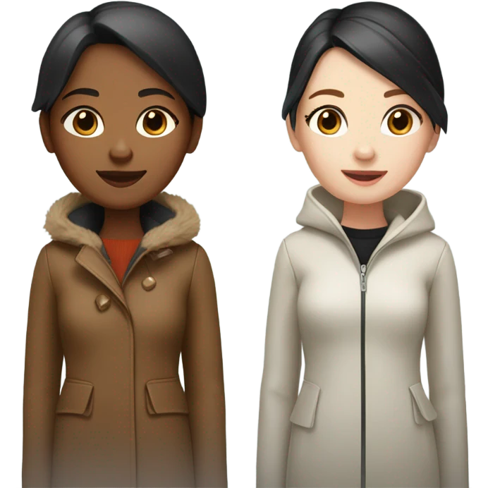 Two girls in winter coats walking- one with white skin black hair and the other with white skin and copper blonde hair  emoji