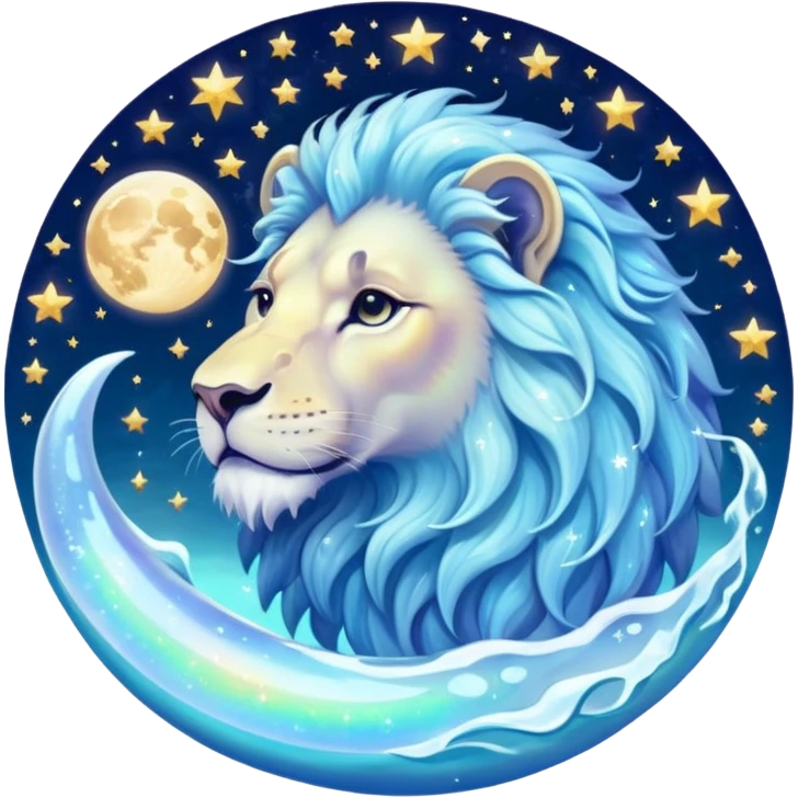 Realistic iridescent white opalescent Celestial Leo lion water dreamy astrology moon stars starry emoji