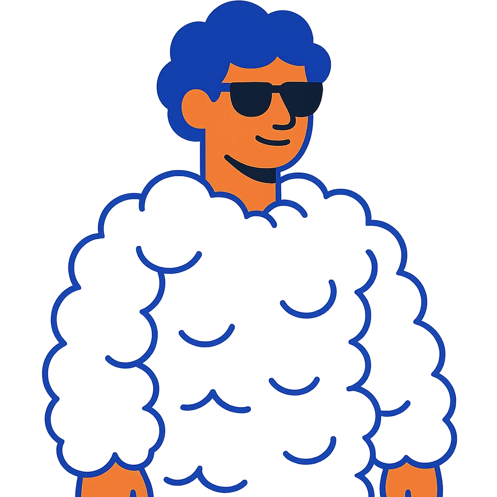 person composed entirely of voluminous clouds up to the shoulders, clouds form the body, modern illustration style emoji