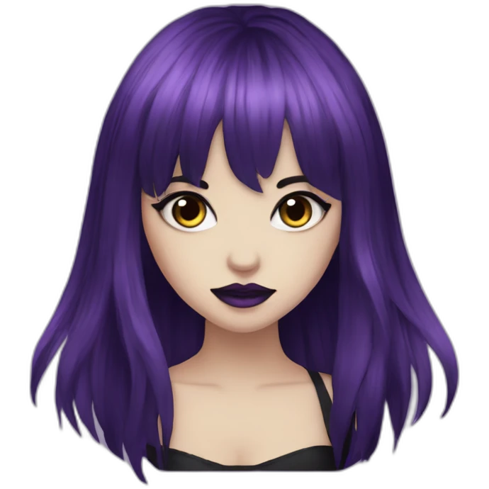 Elissabat-with-bangs-long-hair-purple-and-black-vampire-with-fangs-goth-makeup emoji