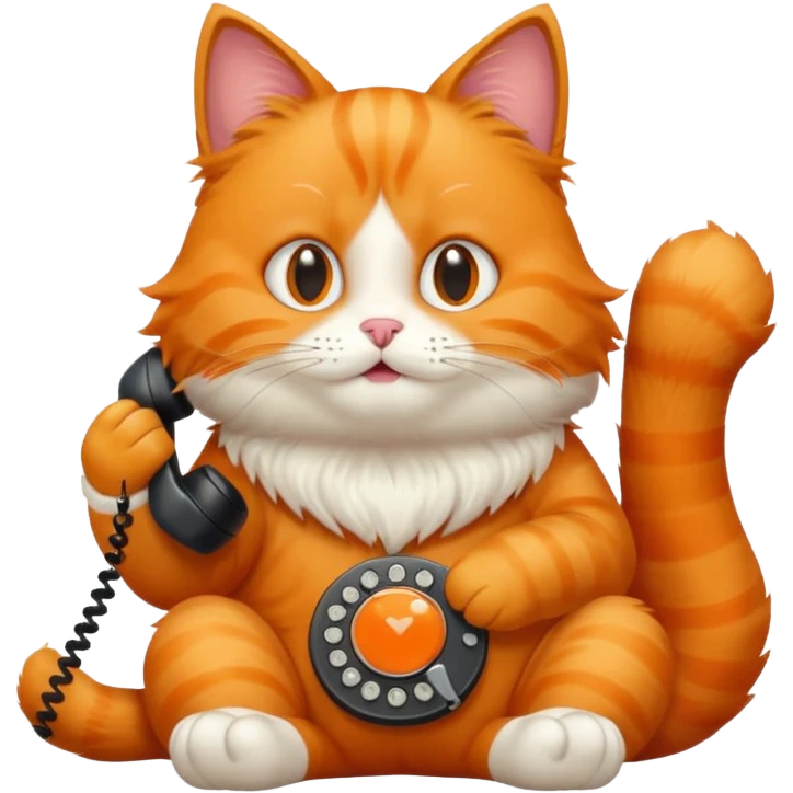 phone，The orange cat is sitting and making a phone call. emoji